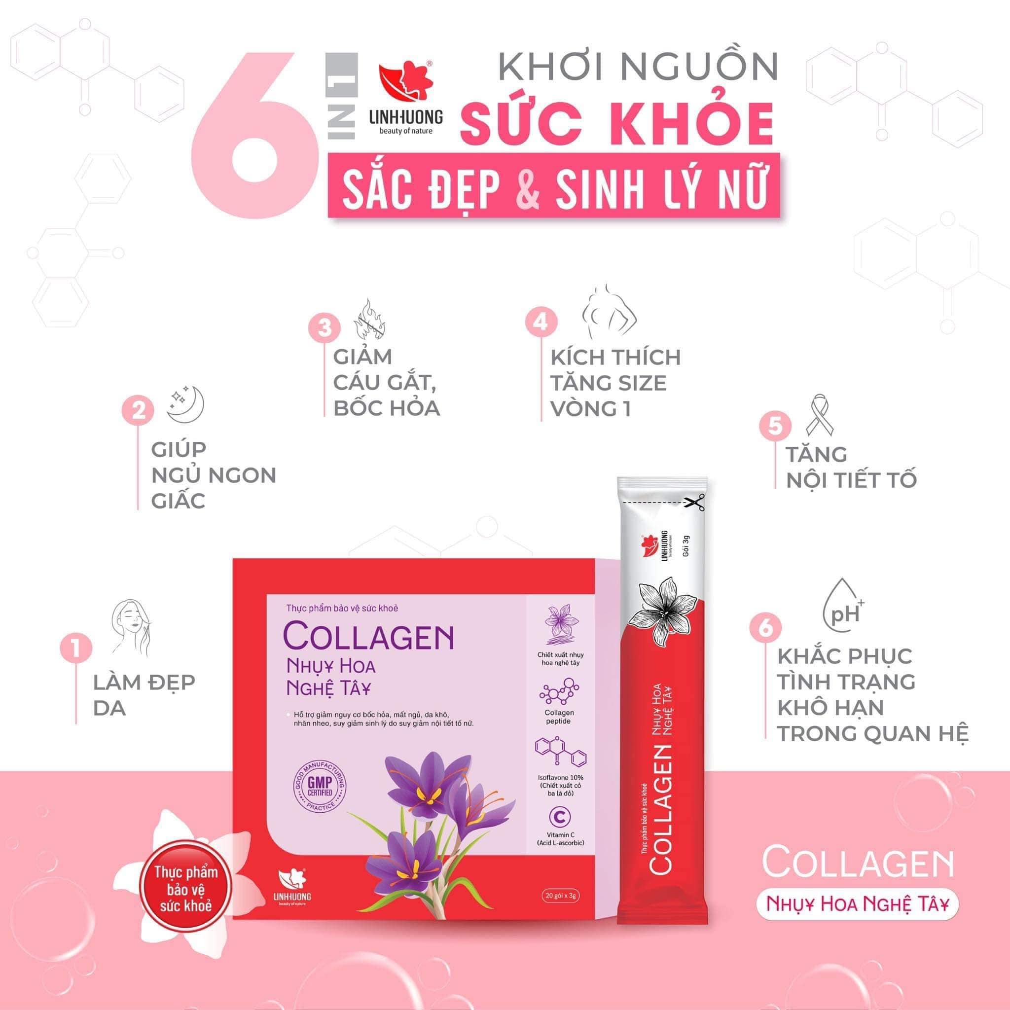 Tác dụng collagen Linh Hương - Collagen Nhuỵ hoa nghệ tây