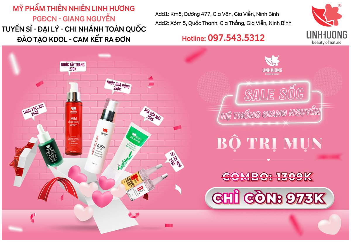 Bộ Trị Mụn Linh Hương - Combo Toàn Diện Cho Da Mụn - Mỹ Phẩm Linh Hương - Đại lý Giang Nguyễn