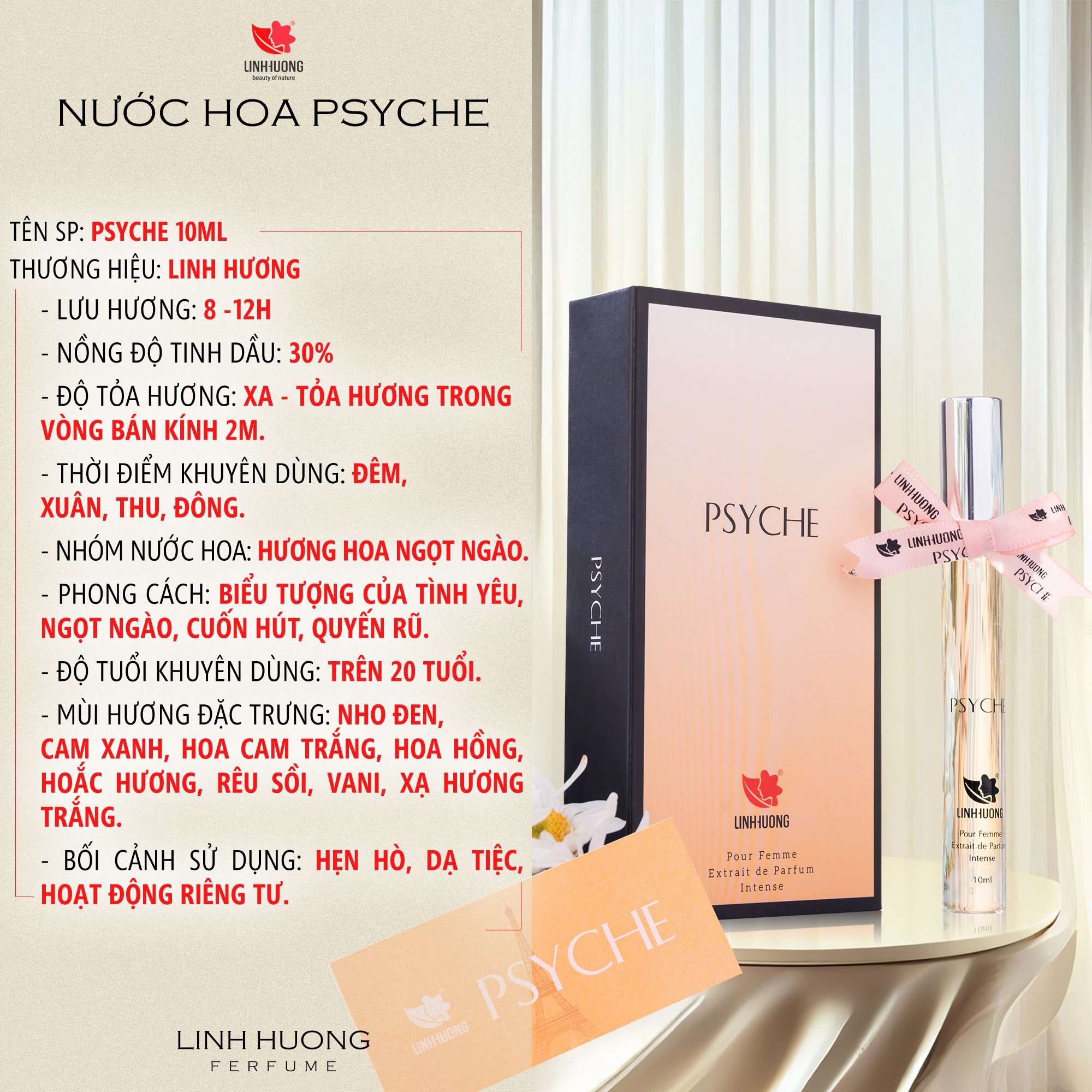 Công dụng Nước hoa nữ Linh Hương Psyche